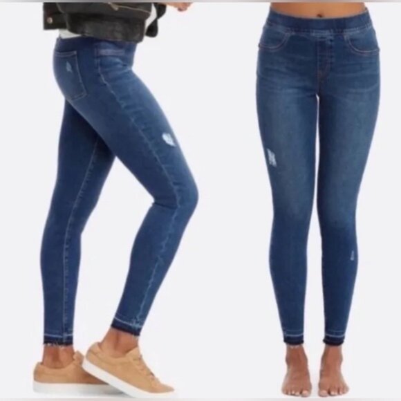 SPANX Distressed Ankle Skinny Raw Hem Pull on Legging Jeans 20203R Size LARGE - Picture 1 of 10